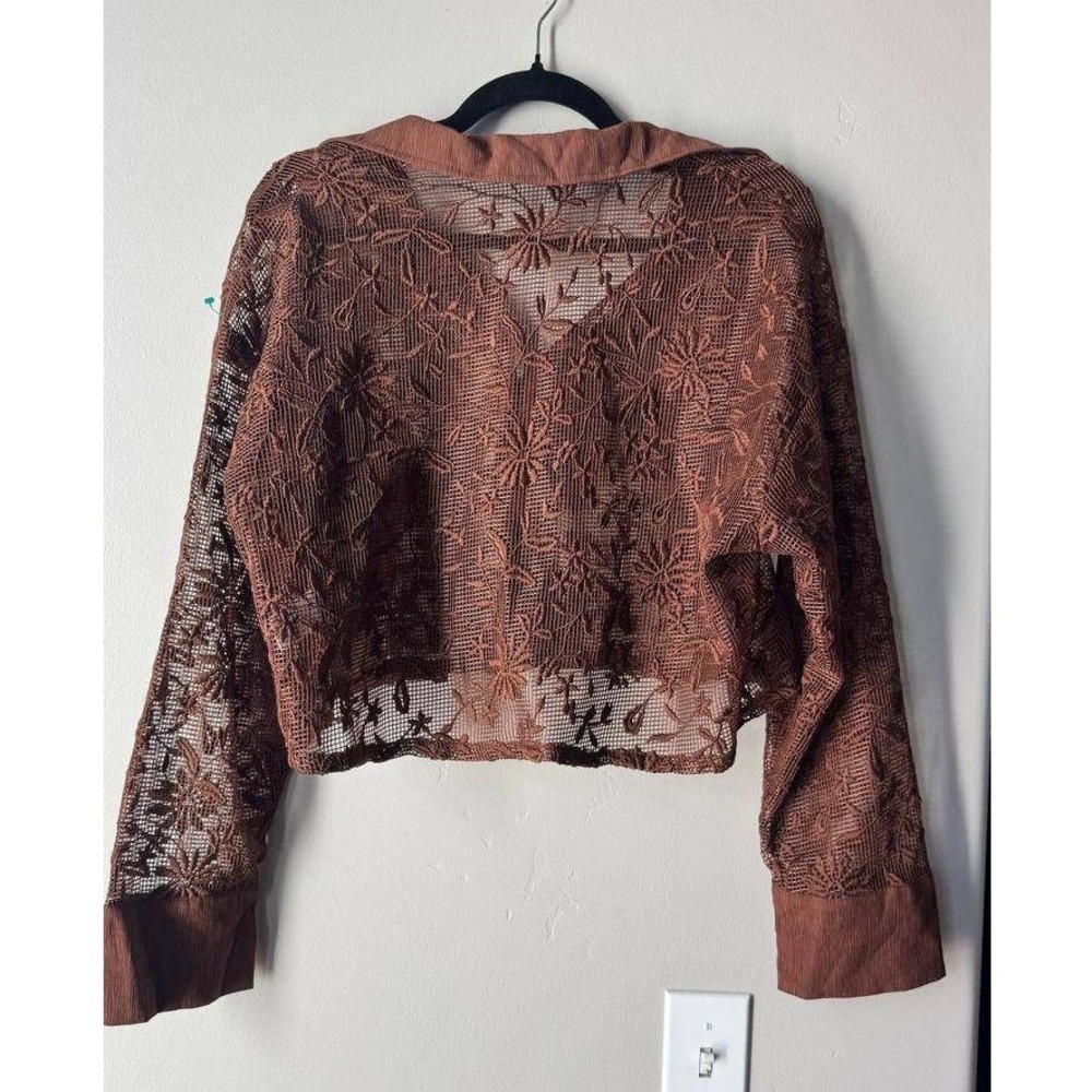 Jason Wu Floral Lace Crop Top M Chocolate Brown Clean Girl Boho Resortwear Beach - Picture 3 of 7